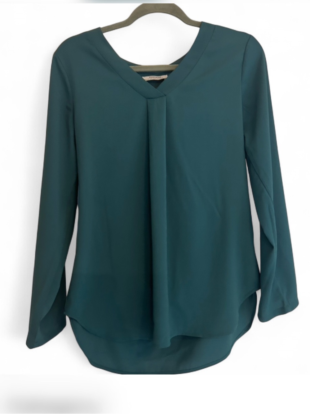 Youtalia Women's Teal Pleat Long Sleeve V-Neck Blouse, Size S